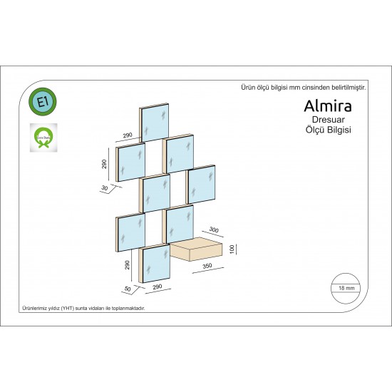 Almira Aynalı Dresuar Safir Meşe